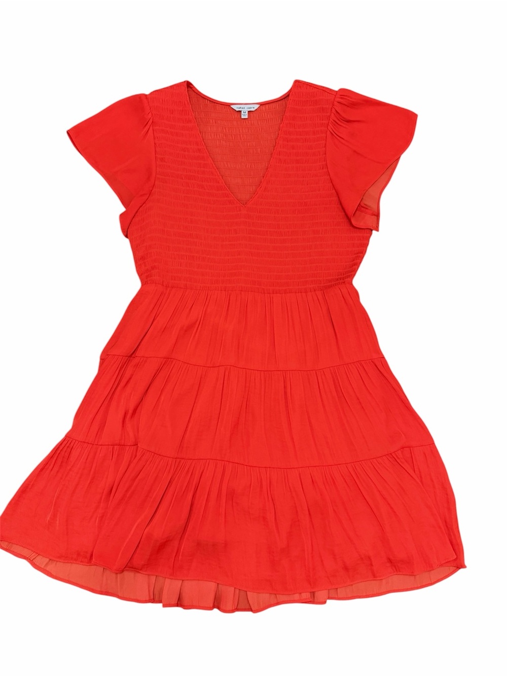 Naked Zebra Orange Short Sleeve Smocked Tiered V-Neck Dress Size Medium